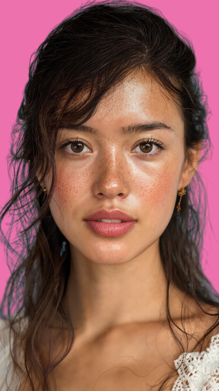 Before AI skin fix: An Asian woman's portrait with artificial skin