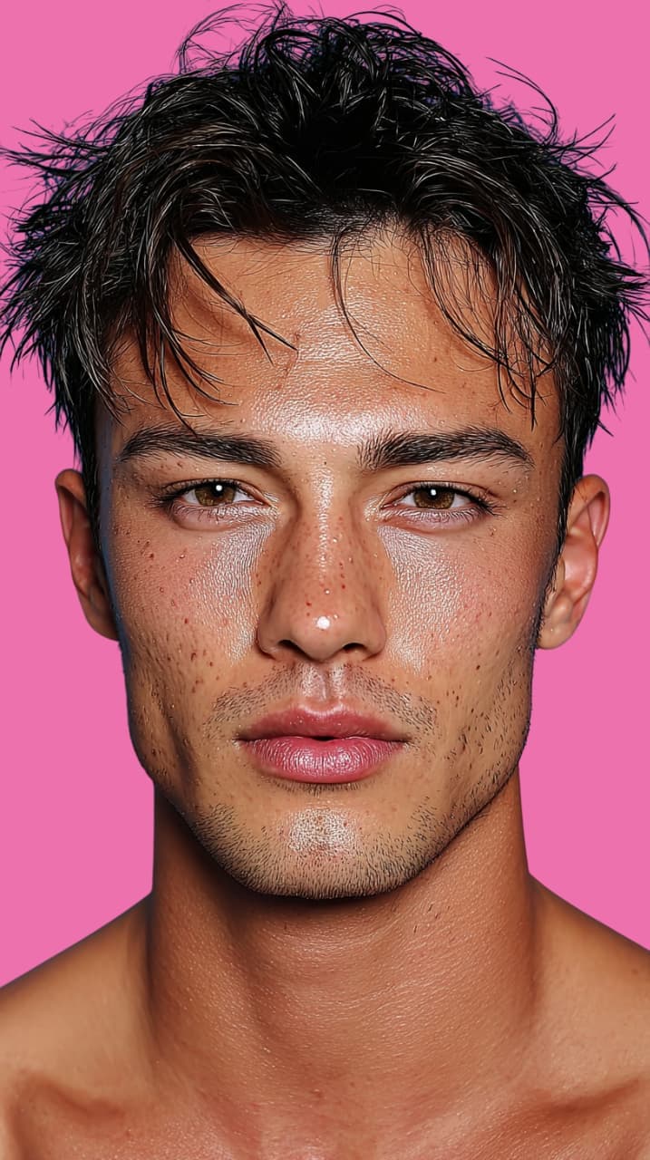 Before AI skin correction: A man's portrait with unnatural skin