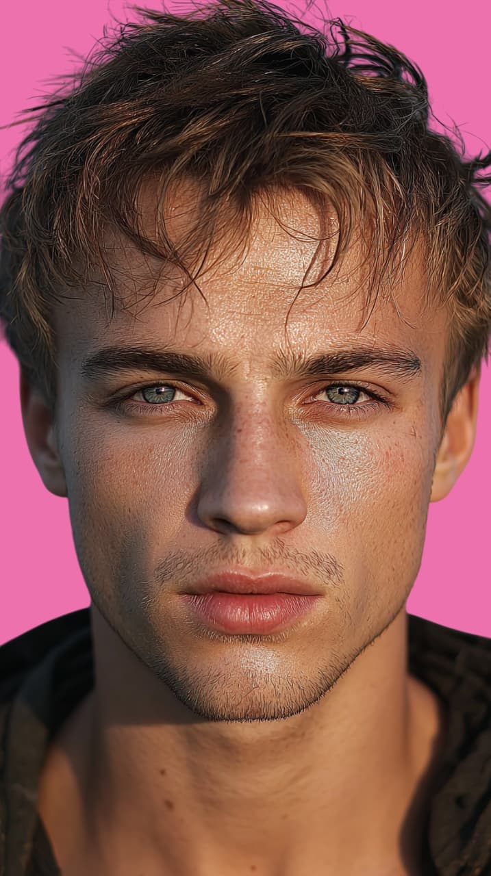 Before skin texture fix: A man's AI portrait with glossy skin