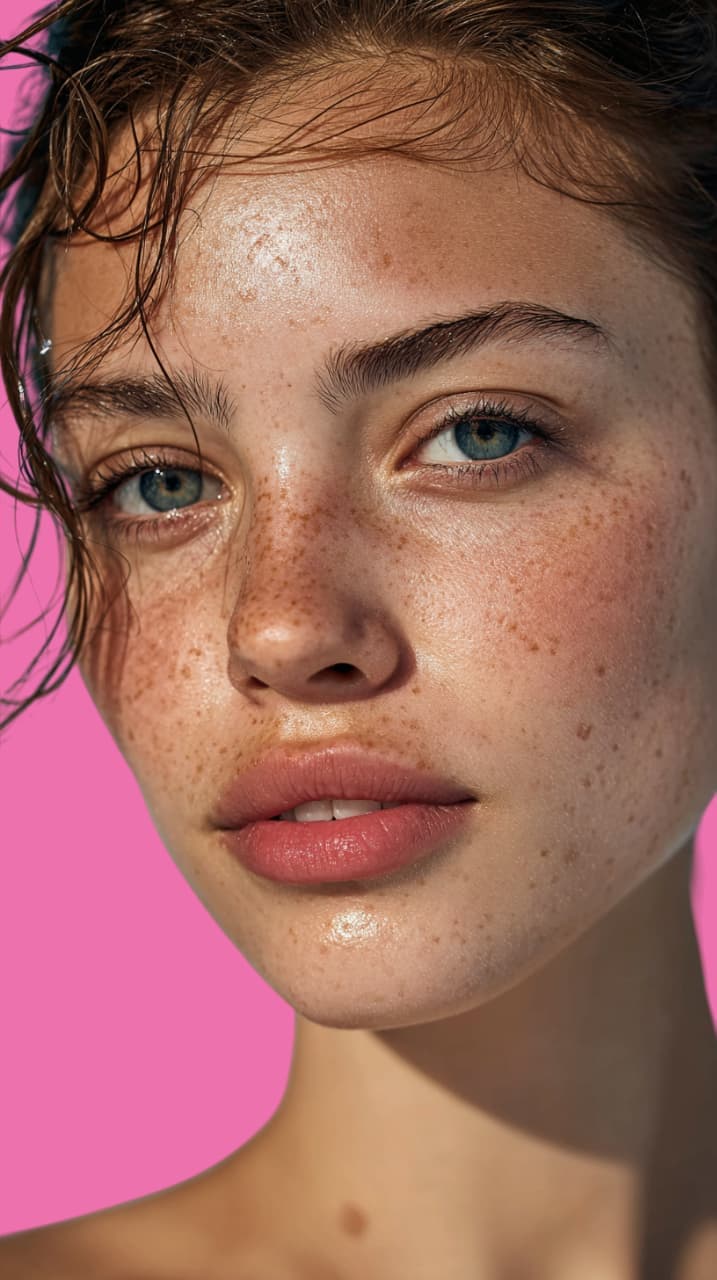 Before skin enhancement: A woman's portrait with flat AI skin