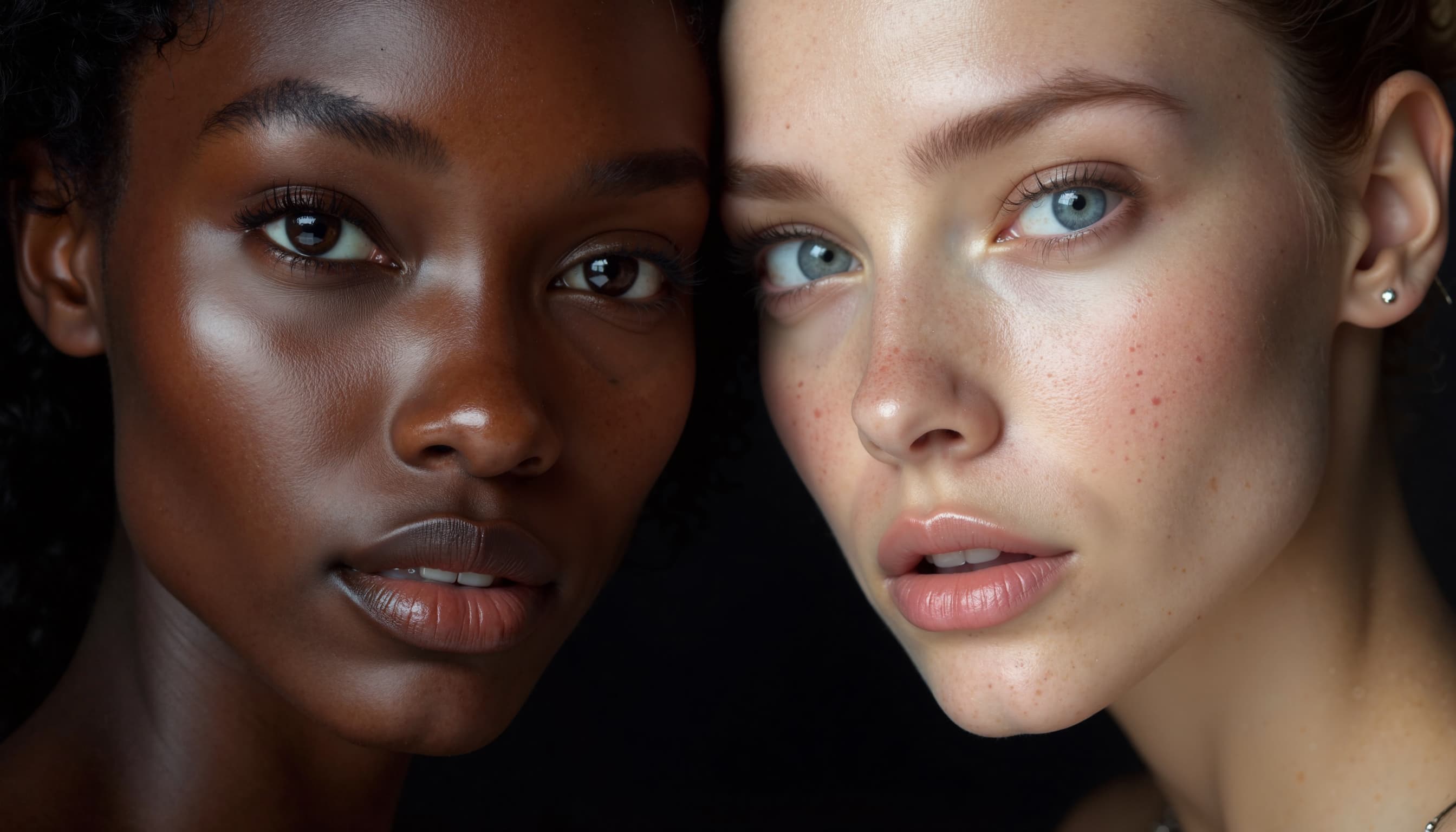 Close-up of a woman's face with photorealistic skin texture after being transformed by Cravix.ai